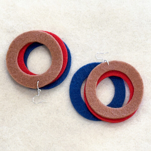 Wool Felt Hoops in Blue/Red/Tan