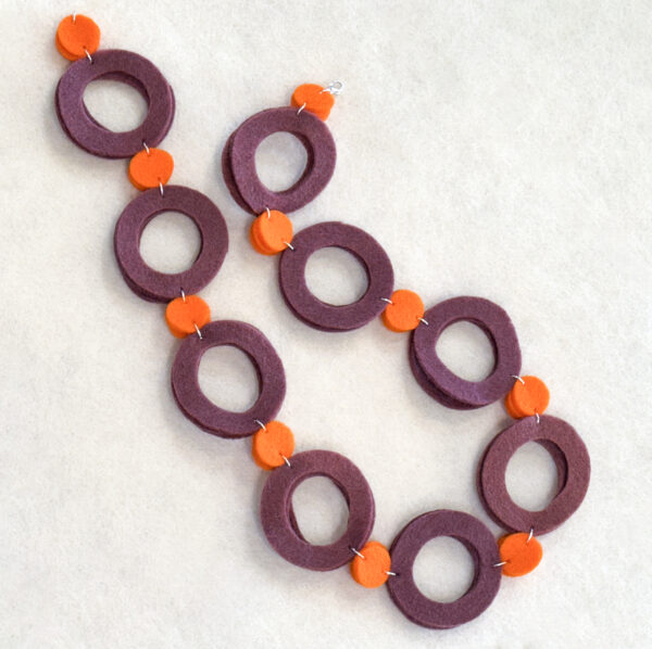 Wool Felt Hoops+Dots Neckpiece in Plum/Orange